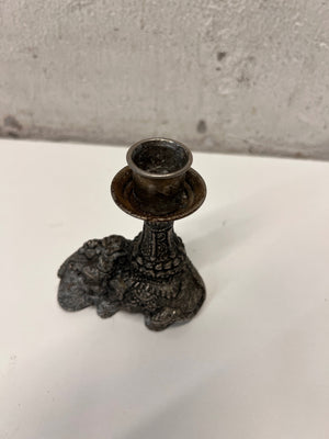 Elephant Motif Metal Taper Candle Holder — Good Working Order – back view