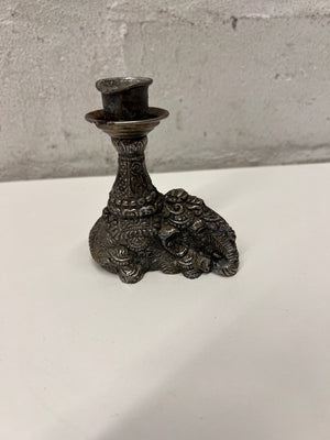 Elephant Motif Metal Taper Candle Holder — Good Working Order – side view