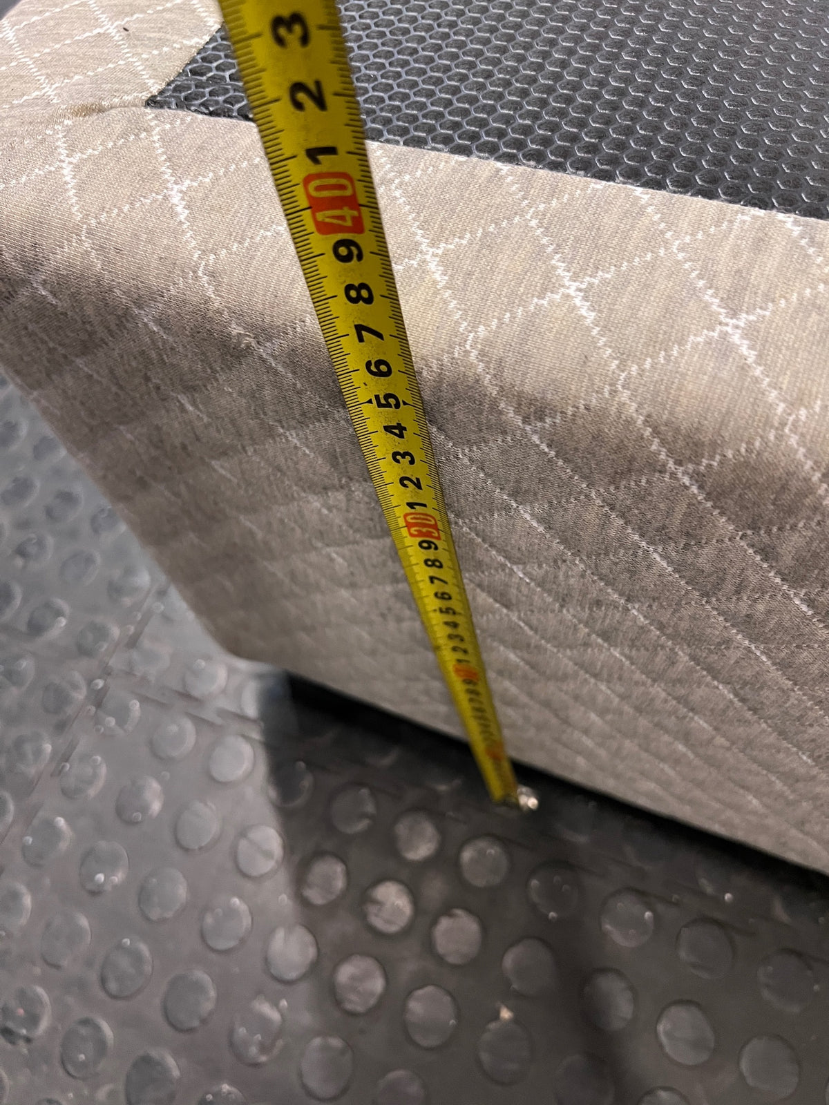 Grey Quilted Single Bed Base — Good Working Order – height measurement