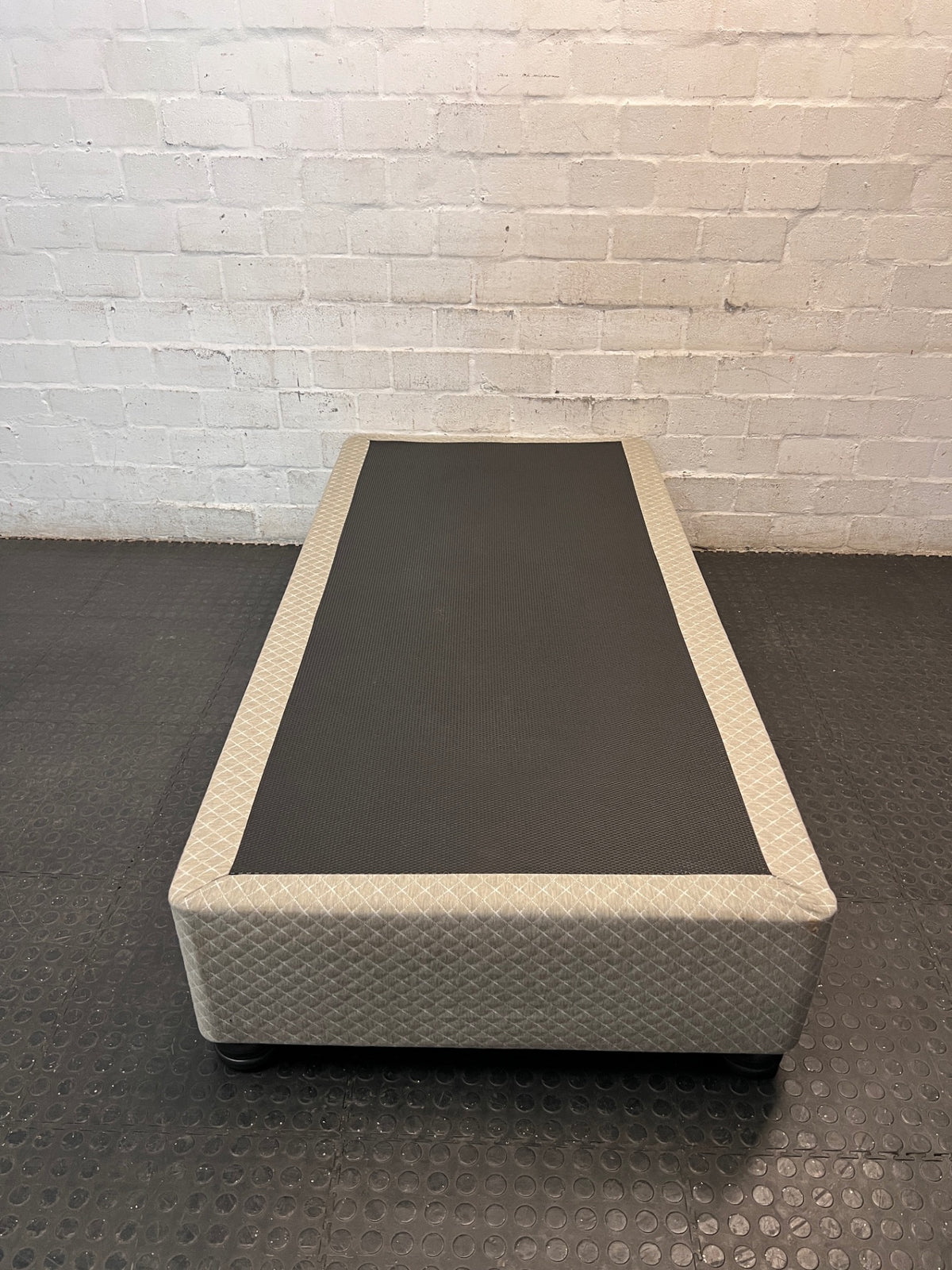 Grey Quilted Single Bed Base — Good Working Order – main front view