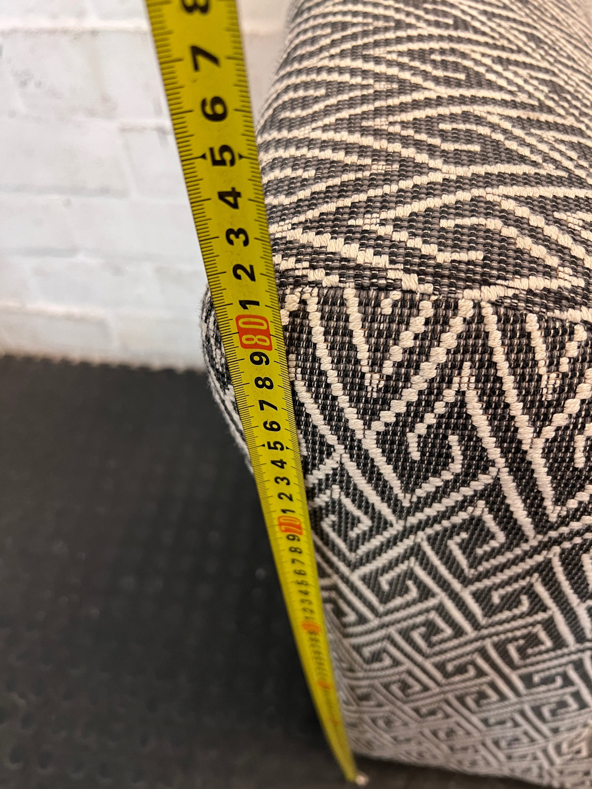 Coricraft Patterned Geometric Occasional Chair — Minor Squeak in One Chair – height measurement