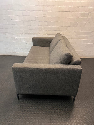 Coricraft Dark Grey 2 Seater Couch — Worn Fabric and Internal Squeak – side view