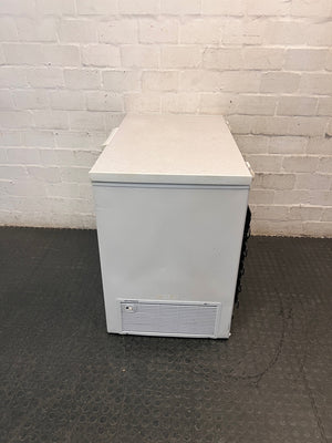 KIC White Chest Freezer with Grey Lid — Not Reaching Freezing Temperatures; Minor Cosmetic Damage – back view