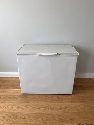 KIC White Chest Freezer with Grey Lid — Not Reaching Freezing Temperatures; Minor Cosmetic Damage – styled product image