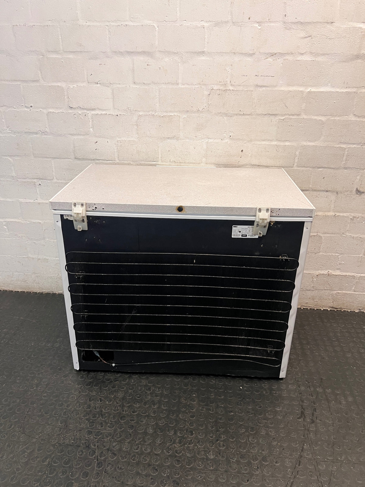 KIC White Chest Freezer with Grey Lid — Not Reaching Freezing Temperatures; Minor Cosmetic Damage – top view