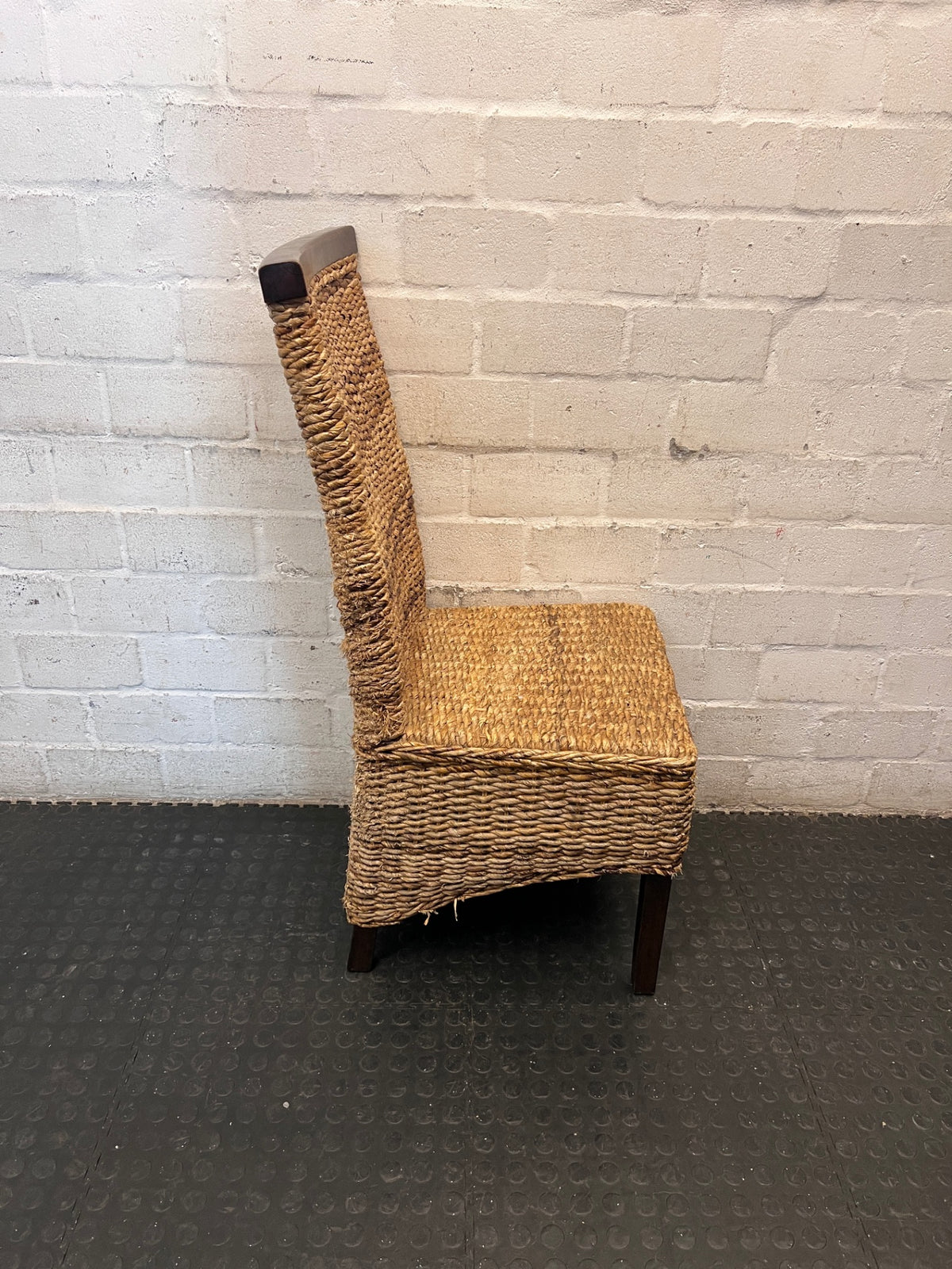 High-Back Woven Natural Fibre Dining Chair – back view