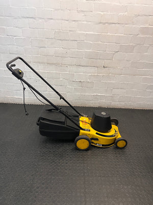 Electric Rotary Lawnmower in Yellow and Black — Trips Power Supply; Non-Functional – side view