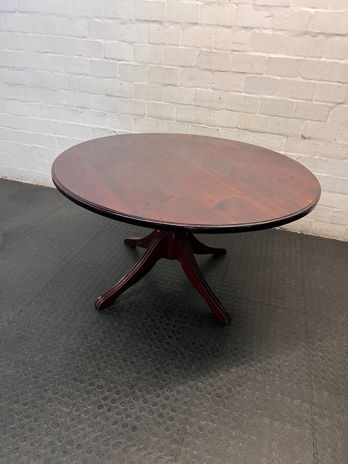 Round Wooden Pedestal Dining Table in Dark Brown — Clean and Well Maintained – back view