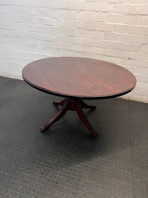Round Wooden Pedestal Dining Table in Dark Brown — Clean and Well Maintained – back view