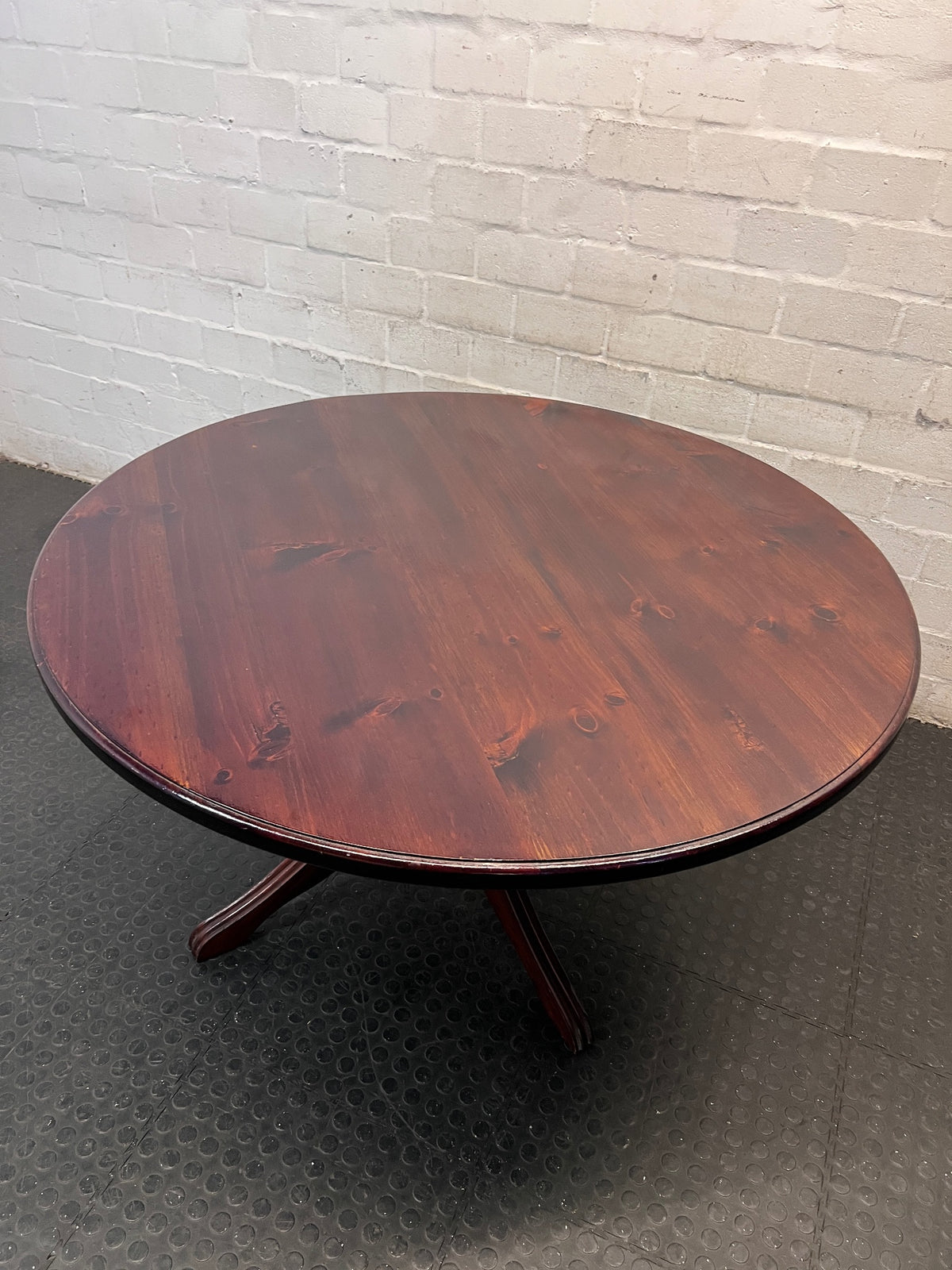 Round Wooden Pedestal Dining Table in Dark Brown — Clean and Well Maintained – side view