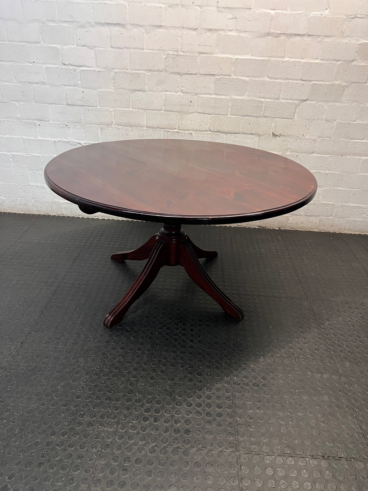 Round Wooden Pedestal Dining Table in Dark Brown — Clean and Well Maintained – top view