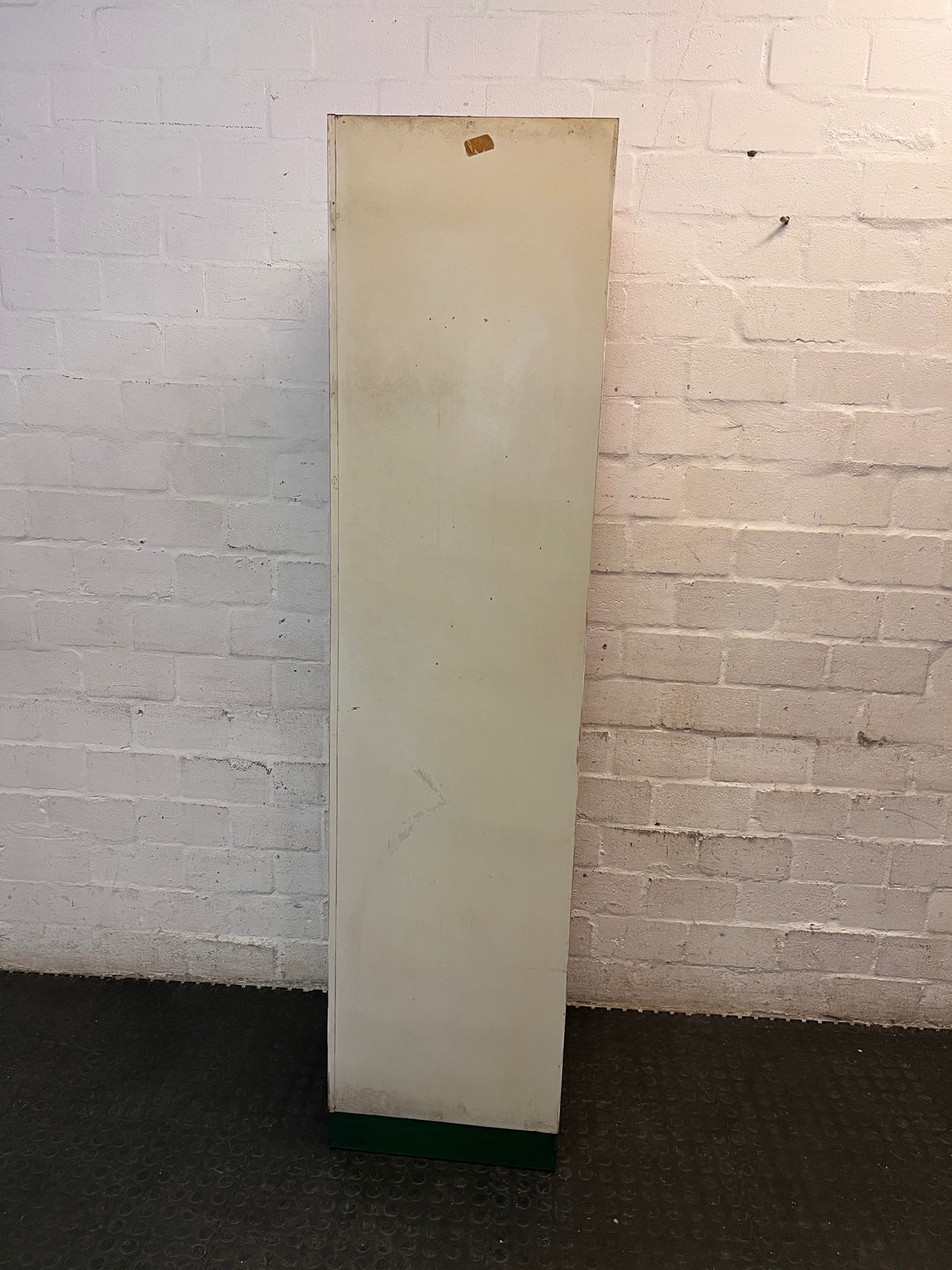 Tall Orange and White Three-Door Storage Cupboard — Well Used with Visible Marks and Scuffs – back view