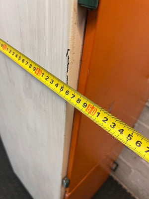 Tall Orange and White Three-Door Storage Cupboard — Well Used with Visible Marks and Scuffs – width measurement