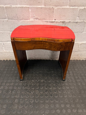 Curved Wooden Stool with Tiled Red Top — Fair Used Condition with Surface Wear – back view