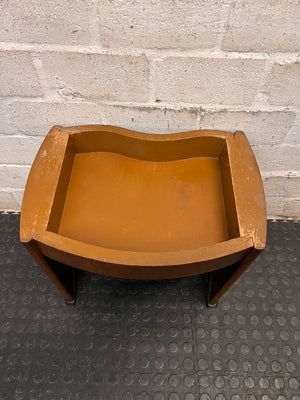 Curved Wooden Stool with Tiled Red Top — Fair Used Condition with Surface Wear – condition detail
