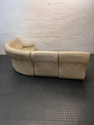Beige L-Shape Curved Upholstered Corner Couch — Sagging Seats, Thin Padding, and Missing Buttons – condition detail