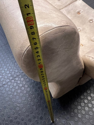 Beige L-Shape Curved Upholstered Corner Couch — Sagging Seats, Thin Padding, and Missing Buttons – height measurement