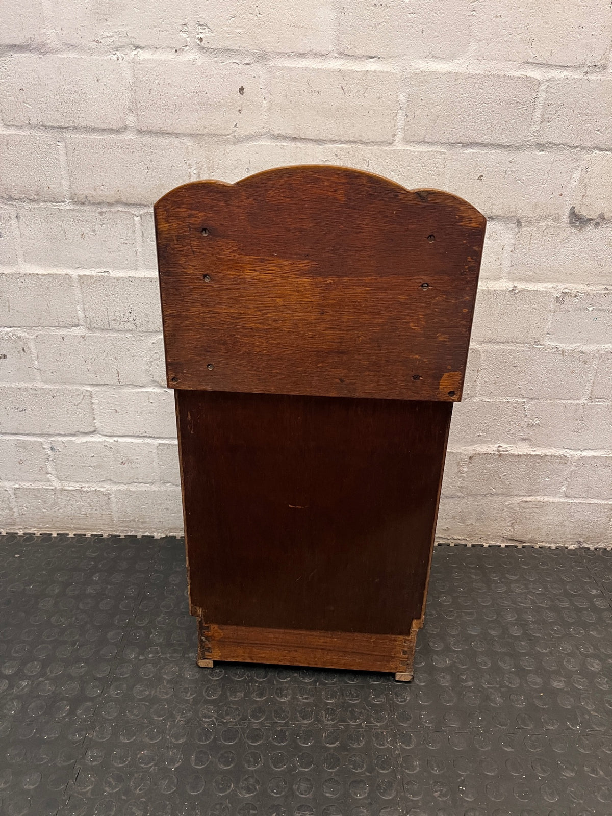 Vintage-Style Wooden Bedside Pedestal with Glass Tops — Fair Used Condition – back view