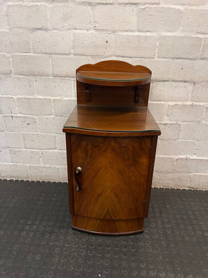 Vintage-Style Wooden Bedside Pedestal with Glass Tops — Fair Used Condition – main front view