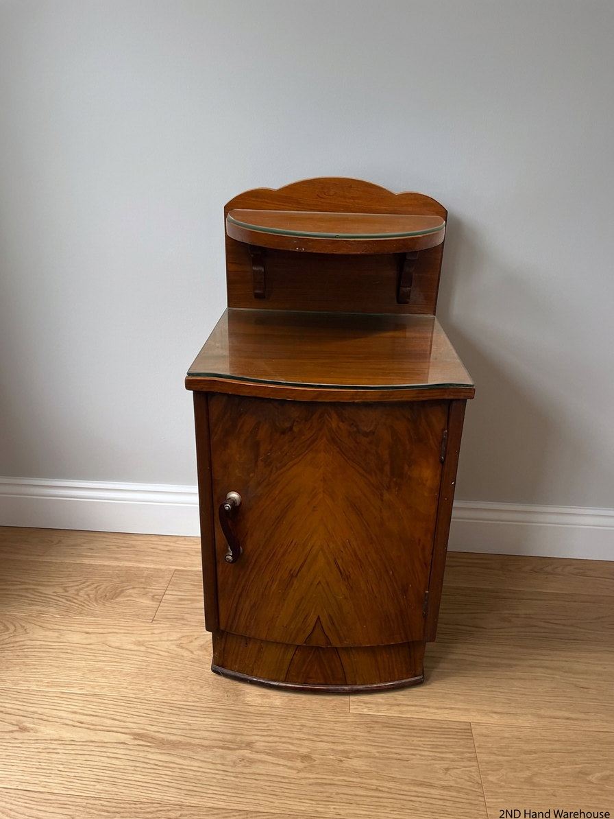 Vintage-Style Wooden Bedside Pedestal with Glass Tops — Fair Used Condition – styled product image