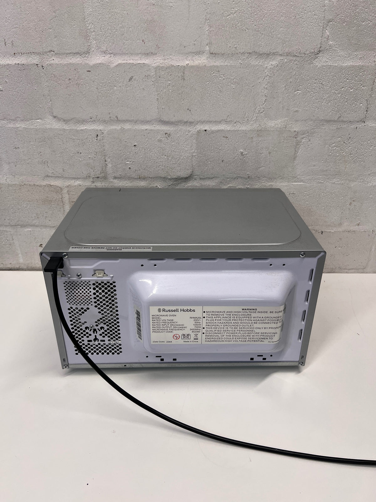 Russell Hobbs Silver Mirror Finish Microwave — Good Working Order – back view