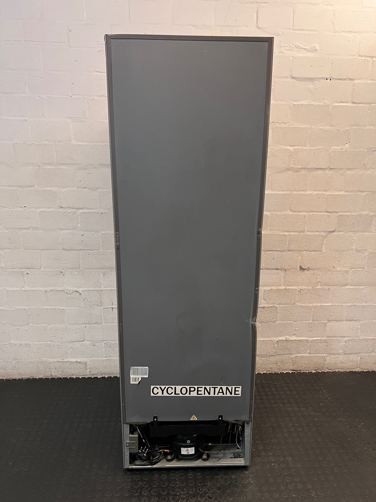 Red Hisense Glass Front Fridge-Freezer — Working Well with Cracked Freezer Drawer – back view