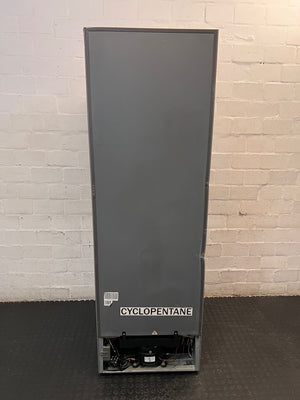 Red Hisense Glass Front Fridge-Freezer — Working Well with Cracked Freezer Drawer – back view