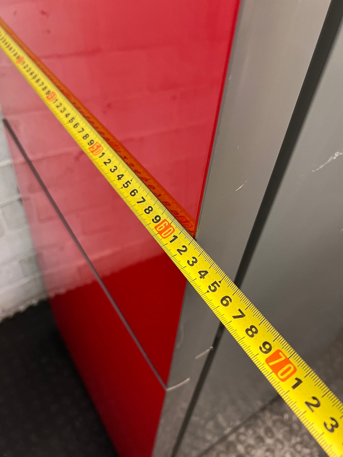 Red Hisense Glass Front Fridge-Freezer — Working Well with Cracked Freezer Drawer – depth measurement