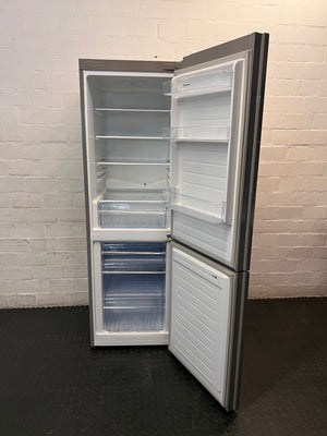 Red Hisense Glass Front Fridge-Freezer — Working Well with Cracked Freezer Drawer – side view
