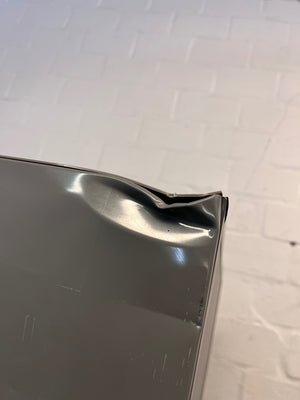 Red Hisense Glass Front Fridge-Freezer — Working Well with Cracked Freezer Drawer – top view