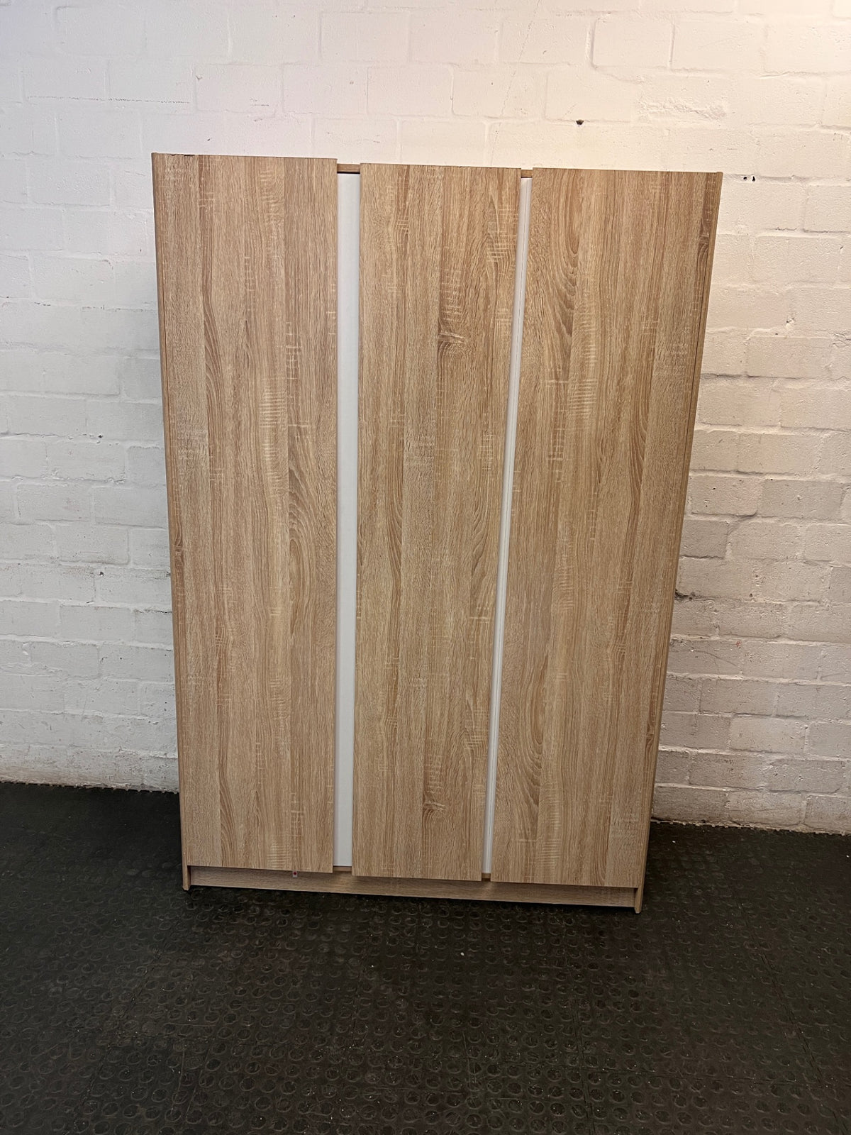 Modern Light Oak Finish Three-Door Wardrobe — Good Condition – main front view