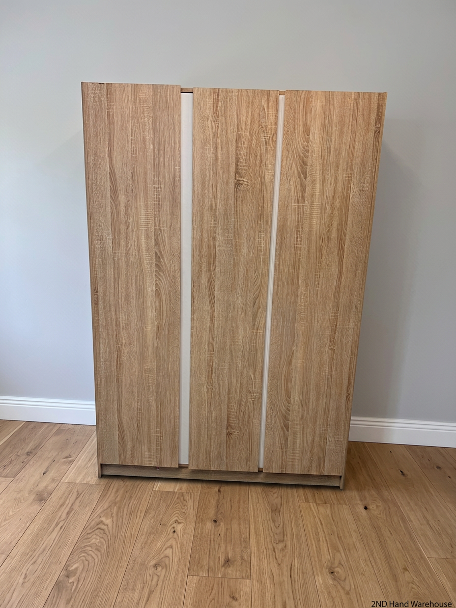 Modern Light Oak Finish Three-Door Wardrobe — Good Condition – styled product image