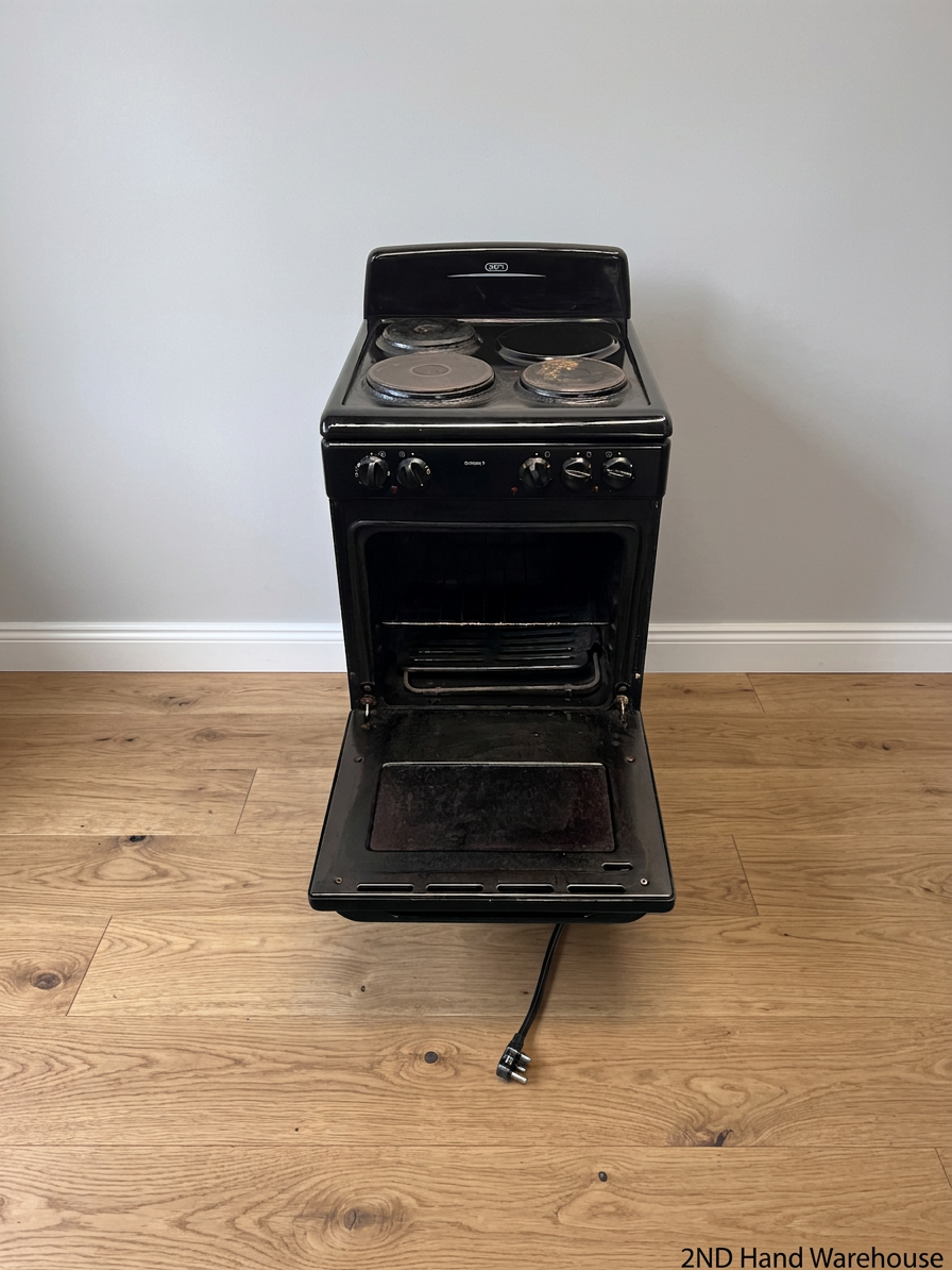 Defy Compact 3 Black Electric Freestanding Stove — Non-Functional Plate and Loose Oven Door – styled product image