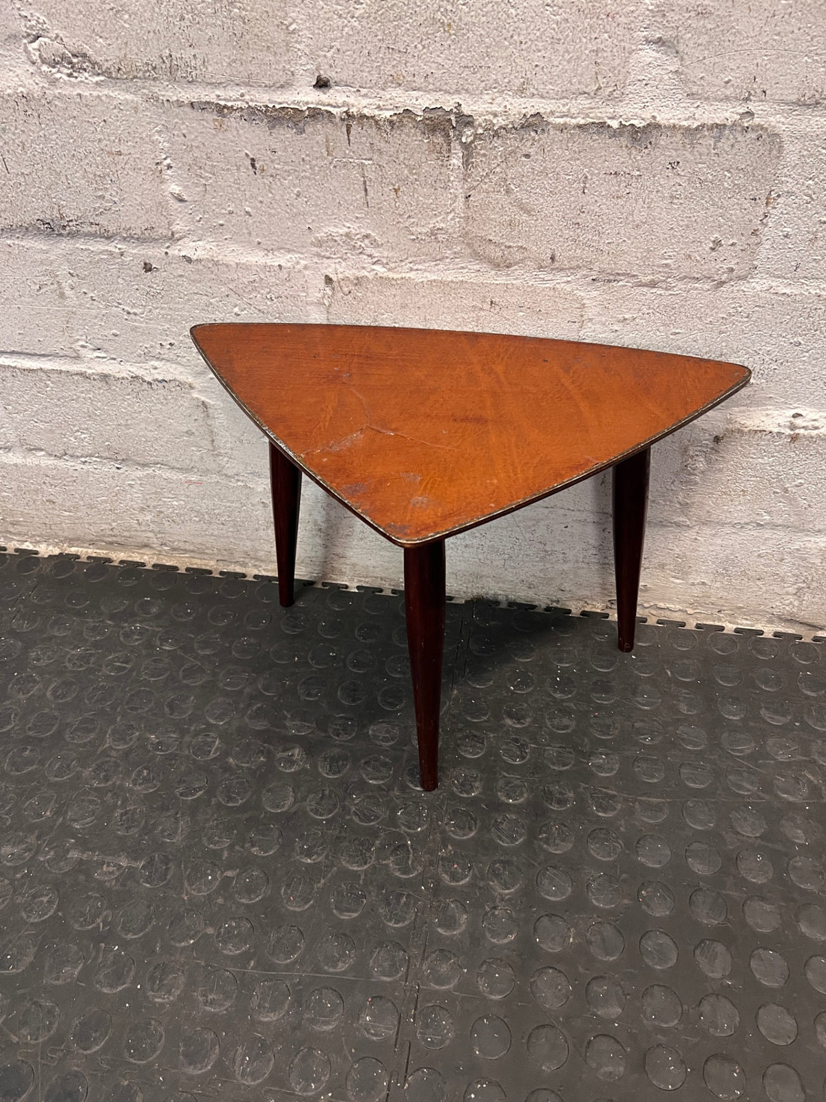 Triangular Wooden Side Table with Tapered Legs – back view