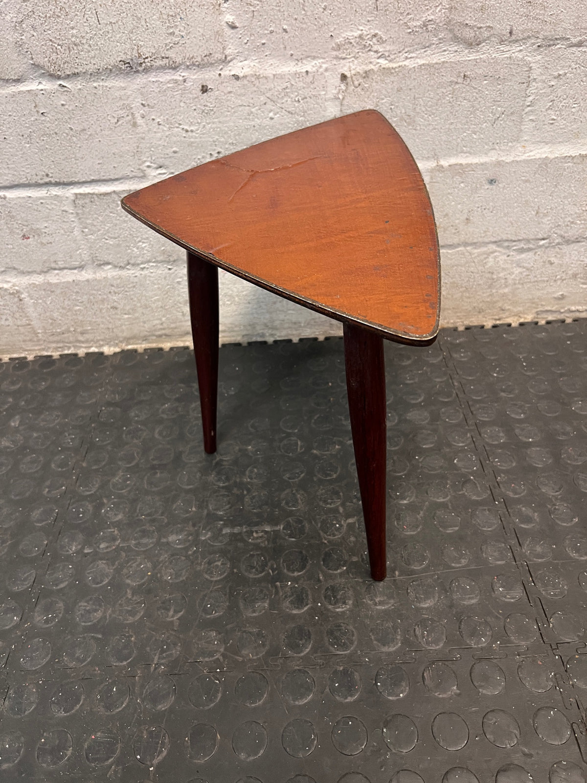 Triangular Wooden Side Table with Tapered Legs – top view