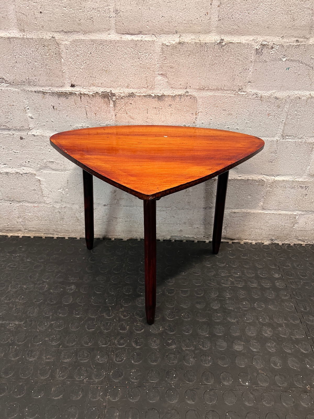 Triangular Timber Side Table with Tapered Legs – back view