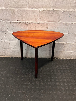 Triangular Timber Side Table with Tapered Legs – back view