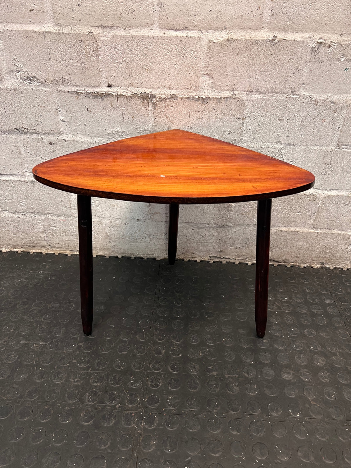 Triangular Timber Side Table with Tapered Legs – top view