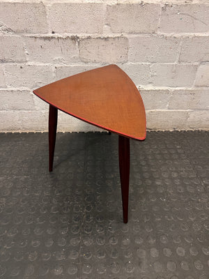 Triangular Wooden Side Table with Tapered Legs — Well Used Condition – back view