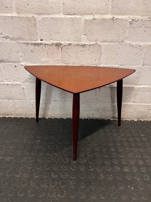 Triangular Wooden Side Table with Tapered Legs — Well Used Condition – condition detail