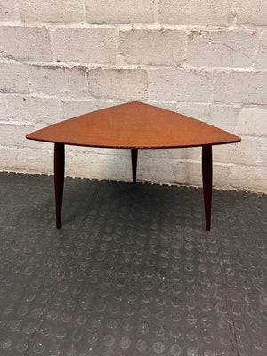 Triangular Wooden Side Table with Tapered Legs — Well Used Condition – main front view