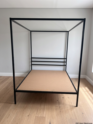 Black Metal Four Poster Queen Bed Frame — Well Used Condition – styled product image