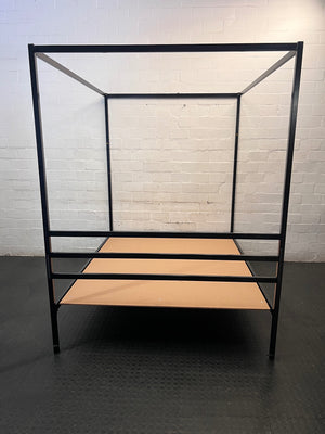 Black Metal Four Poster Queen Bed Frame — Well Used Condition – top view