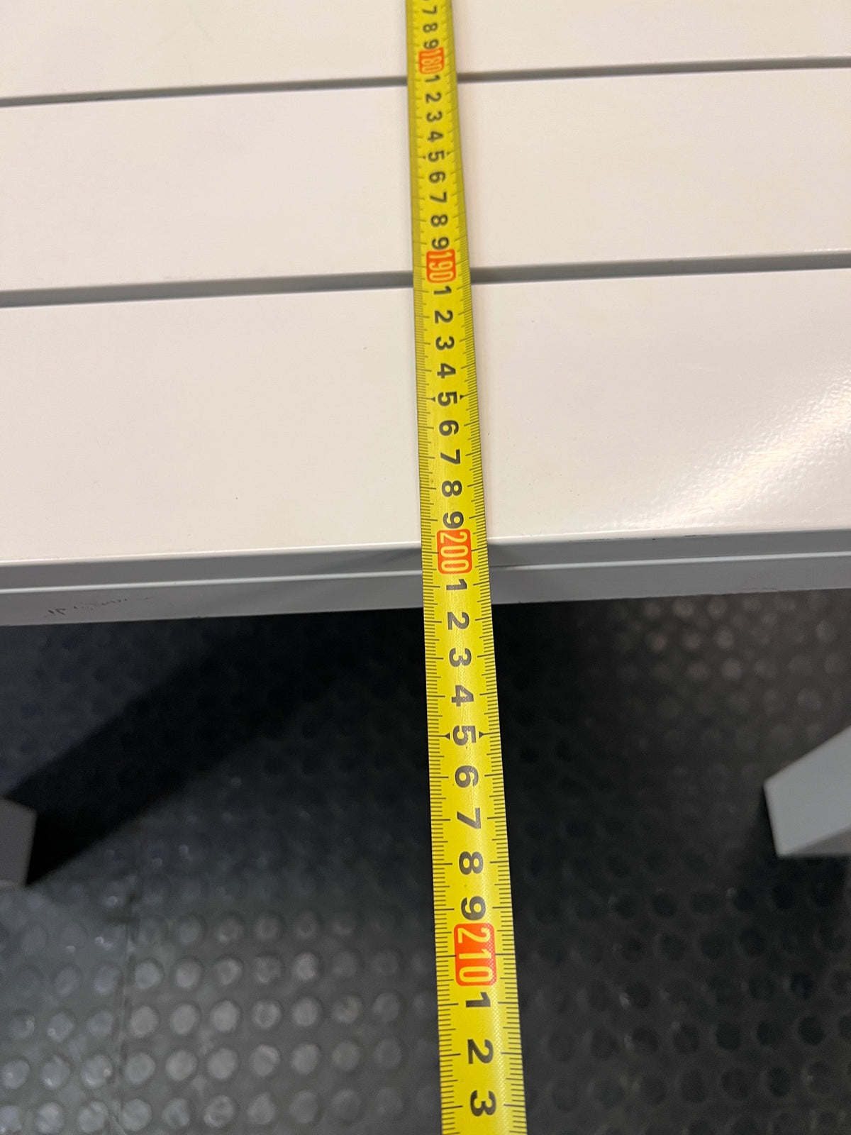 Cream Slatted Metal Outdoor Table — Well Used with General Outdoor Wear – width measurement