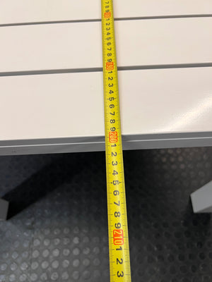 Cream Slatted Metal Outdoor Table — Well Used with General Outdoor Wear – width measurement