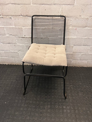Black Steel Frame Dining Chair with Beige Cushion — Well Used State – main front view