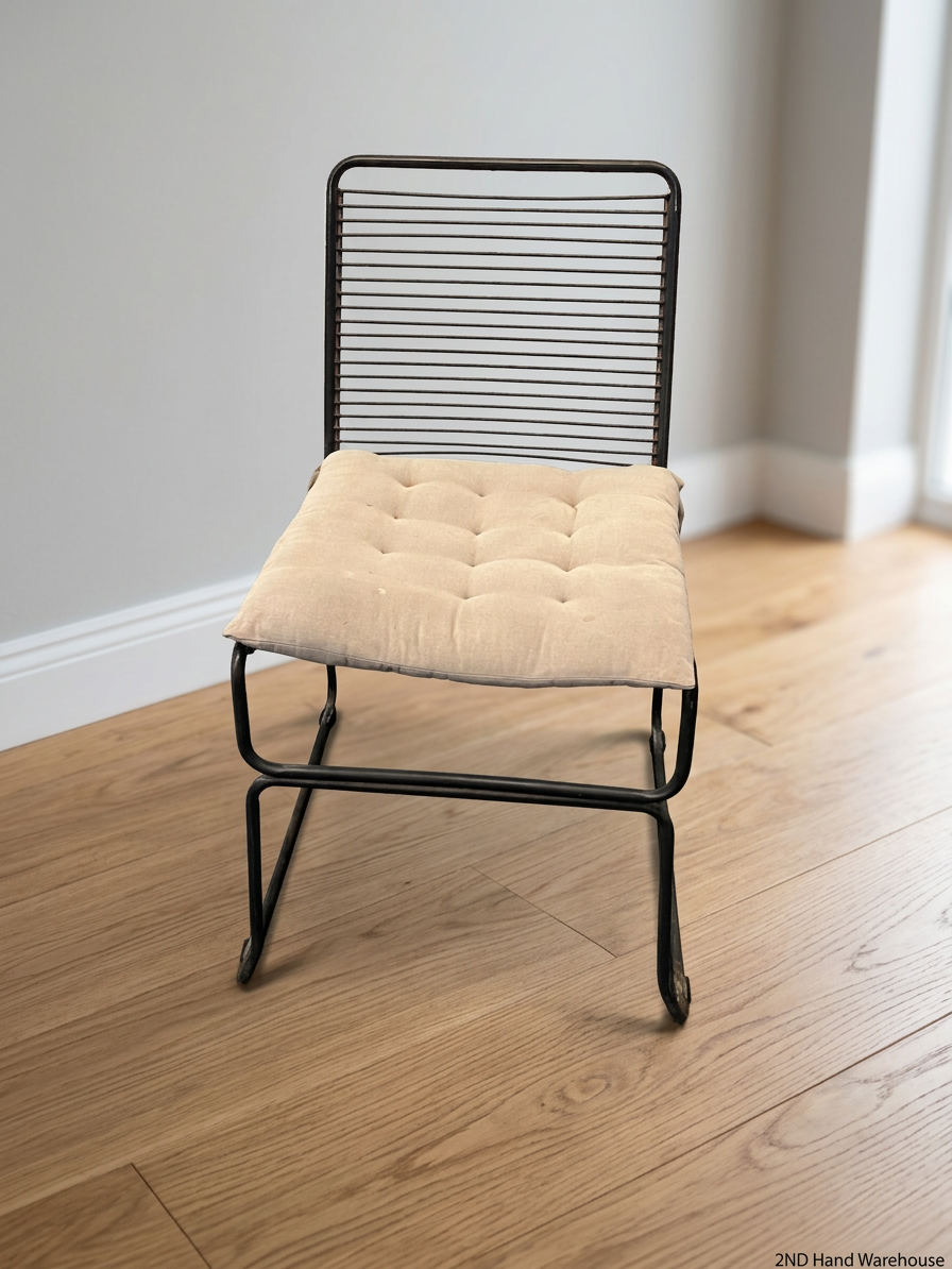 Black Steel Frame Dining Chair with Beige Cushion — Well Used State – styled product image