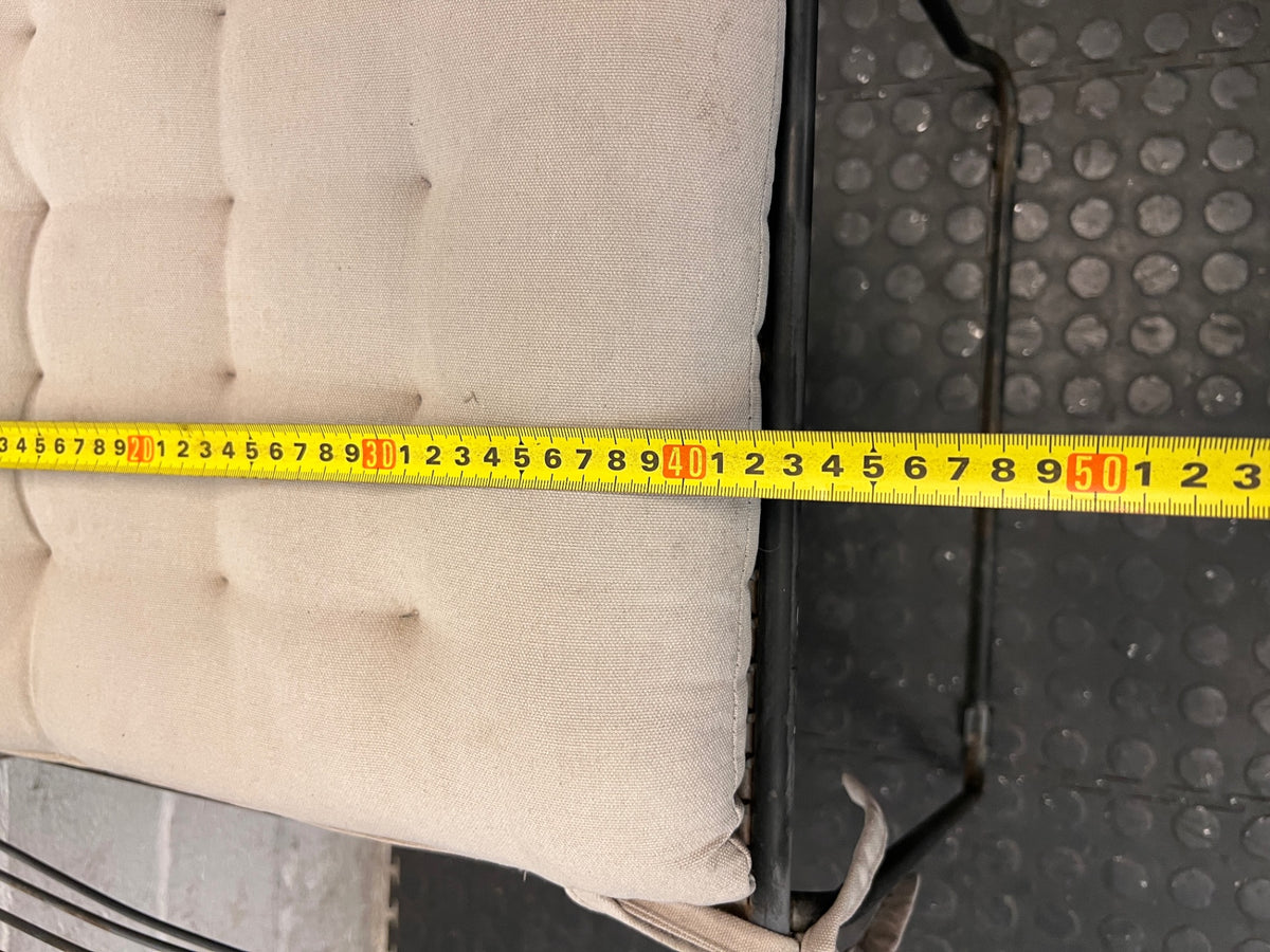 Black Steel Frame Dining Chair with Beige Cushion — Well Used State – width measurement