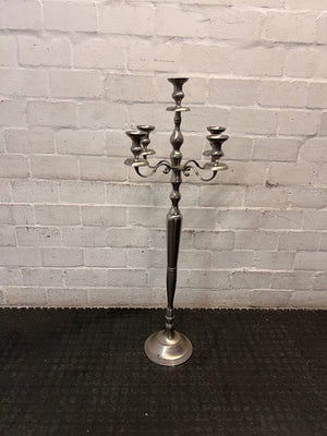 Tall Five-Arm Silver Floor Candelabra — Fair Condition with Surface Wear – back view