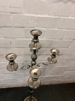 Tall Five-Arm Silver Floor Candelabra — Fair Condition with Surface Wear – condition detail